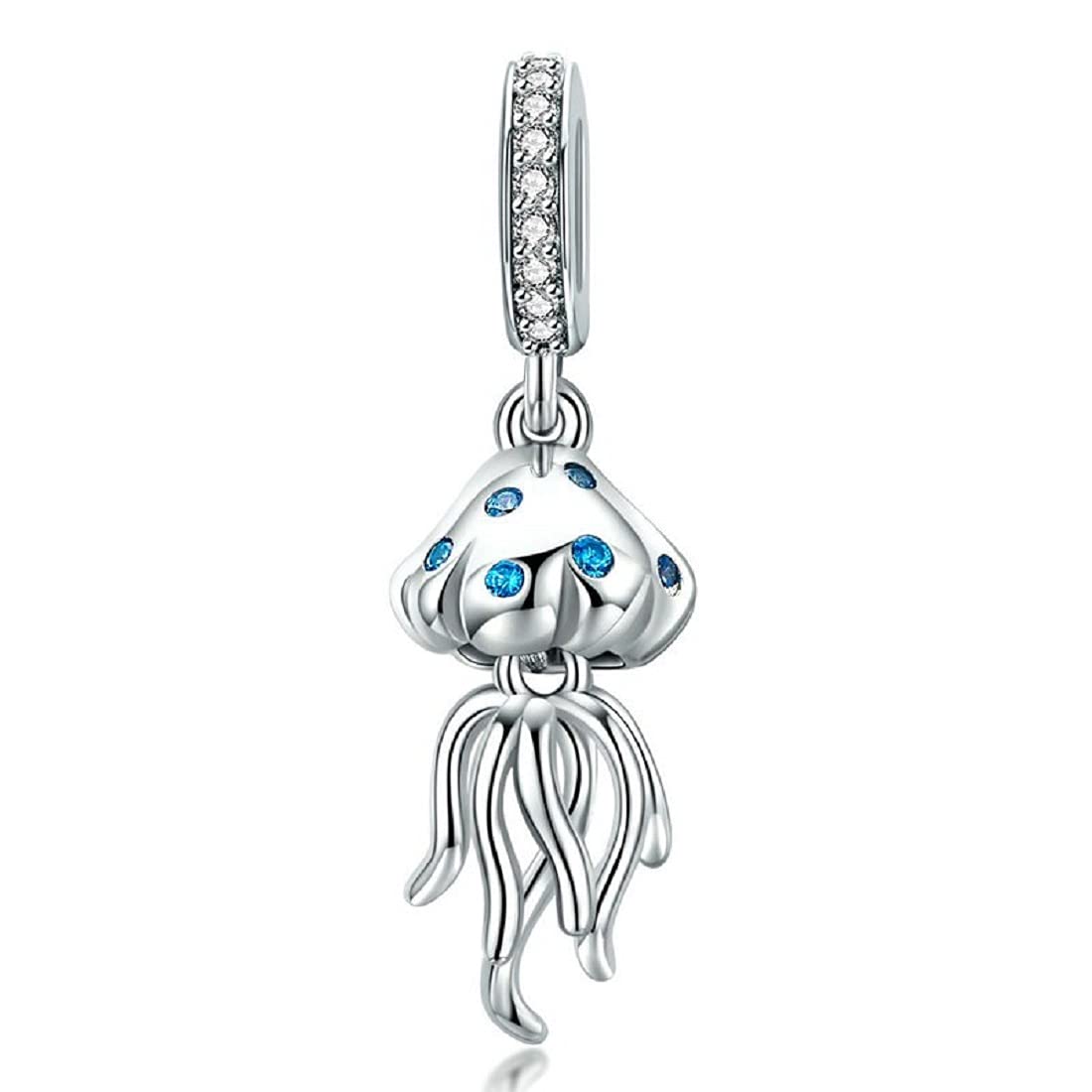 FeatherWish Sterling Silver 925 Charm Jellyfish Fish Sea Animal Ocean Shell Travel Holiday Family Beach Pendant Dangle Fits And Compatible With Pandora Bracelets Gift Wife Birthday Friend (Jellyfish)