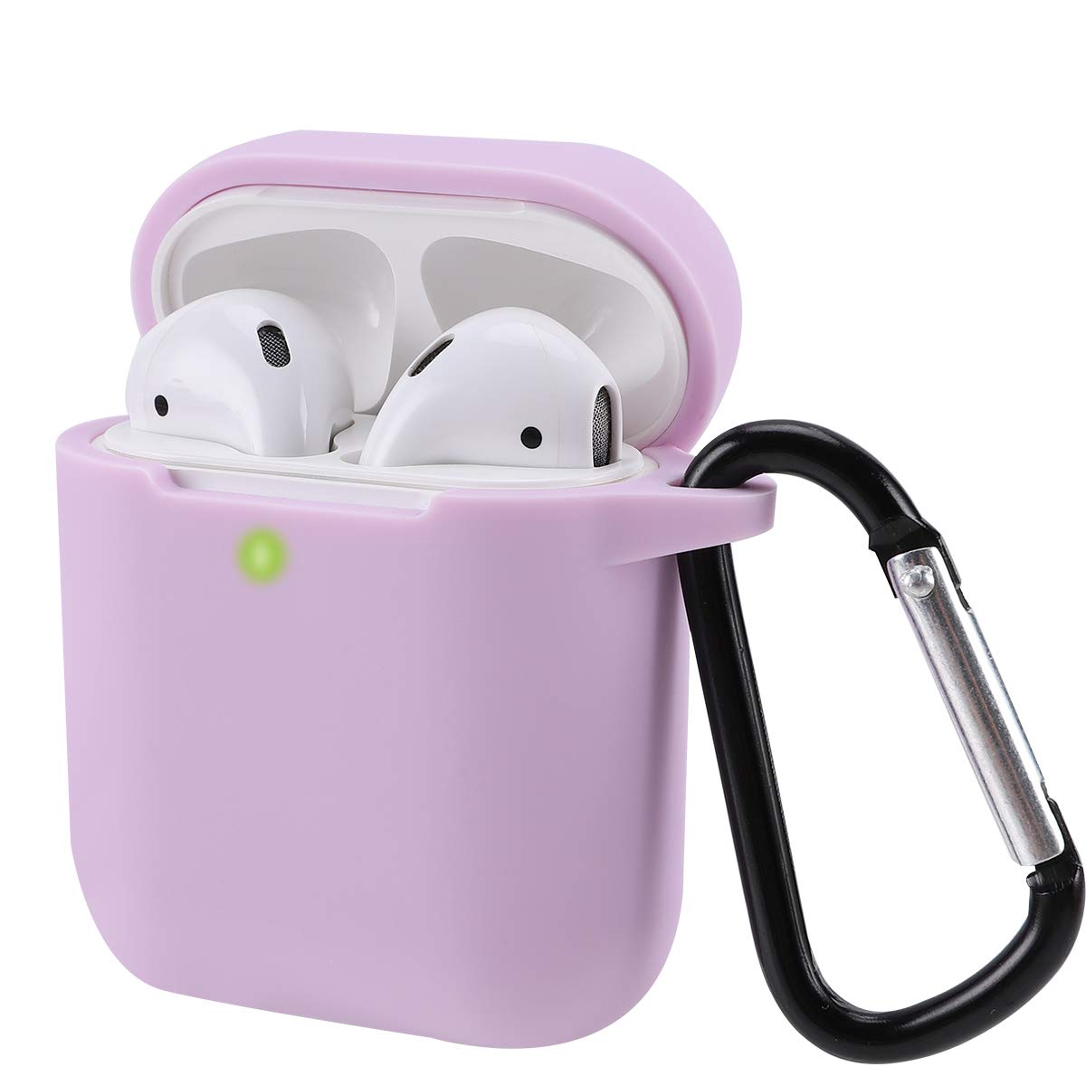 KOKOKA Case Cover Compatible with AirPods 2 & 1, Silicone Shockproof Case Cover for Airpods 2 &1 Front LED Visible Extra Protection with Carabiner, Lavender — image 1