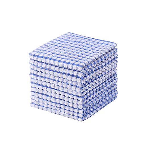 Kitchen Dishcloths 12pcs 12x12 Inches Bulk Cotton Kitchen Dish Cloths Scrubbing Wash Cloths Sets (Blue)