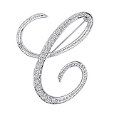 Vivilly Silver Plated Crystal Script Initial Alphabet 26 Letter Brooch pin (C)