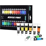 Acrylic Paint Set, 24 Colors of Ohuhu Artist's Acrylic Painting Kit Acrylic Paints for Stone, Canvas, Wood, Clay, Fabric, Nail Art, Ceramic, Crafts, 12ml x 24 Tubes
