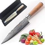 Chef Knife 8 Inch Santoku Knife 67 Layer High Carbon Damascus Steel, Razor Sharp, Superb Edge Retention Chef Blade, Non-Stick Stain & Corrosion Resistant! Latest Design of Comfortable Wooden Handle