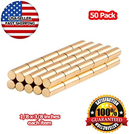 Metal Magnetic Pin Stick Adhesive Holder Lifter Fastener Small Cylinder Rod Magnets (50 Pack) (Gold)