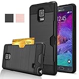 Note 4 Case, Galaxy Note 4 Case, AnoKe [Credit Card Slots Holder][Not Wallet] Hard Silicone Rubber Hybrid Armor Shockproof Protective Holster Cover Case For Samsung Galaxy Note 4 - KLS Black