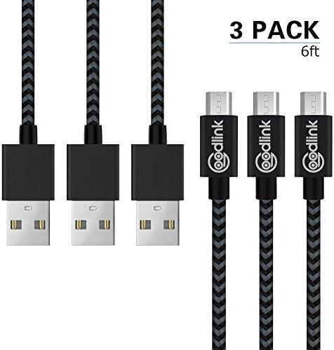 Goodlink Micro USB Cable . [10ft - 3Pack] High Speed 2.0 USB A Male to Micro USB Sync &amp; Charging Nylon Braided Cable for Smartphone Tablets Wall and Car Charger Connection (Gery 2M)