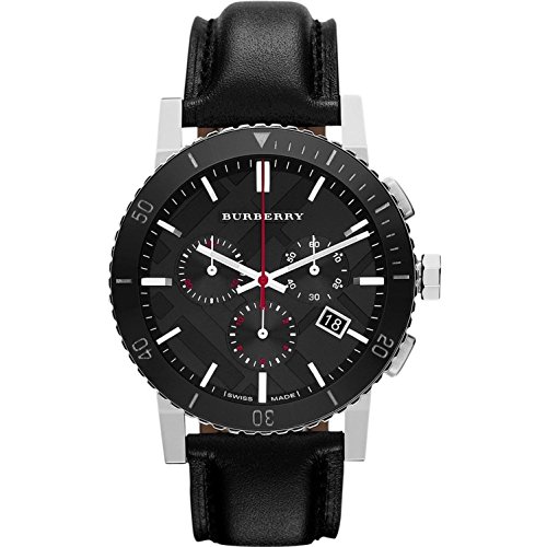 Burberry Black Dial Chronograph Black Leather Mens Watch BU9382