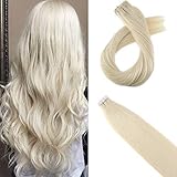 22 Inch Human Hair Tape in Extensions Tape Hair Extensions Platinum Blonde Color #60 Tape on Hair Blonde Hair Straight Seamless Hair Extensions Tape in 20PCS 50G