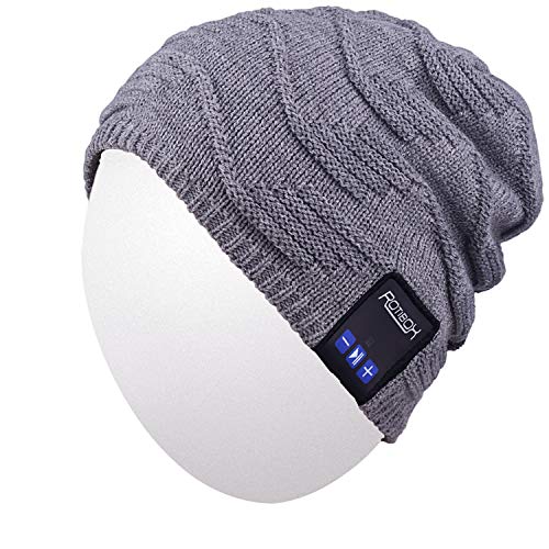 Qshell Unisex winter Bluetooth Beanie Hat Music Cap with Headphone Headset Stereo Speakers and Mic Hands Free Outdoor Sport Skinning ,Cycling ,Compatible with Iphone X/8S Android Cell Phones - Gray