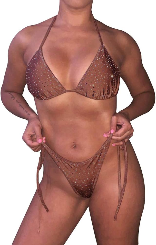 Women Sparkle Glitter Pushup Bra Bandage Bikini Set Triangle Swimwear