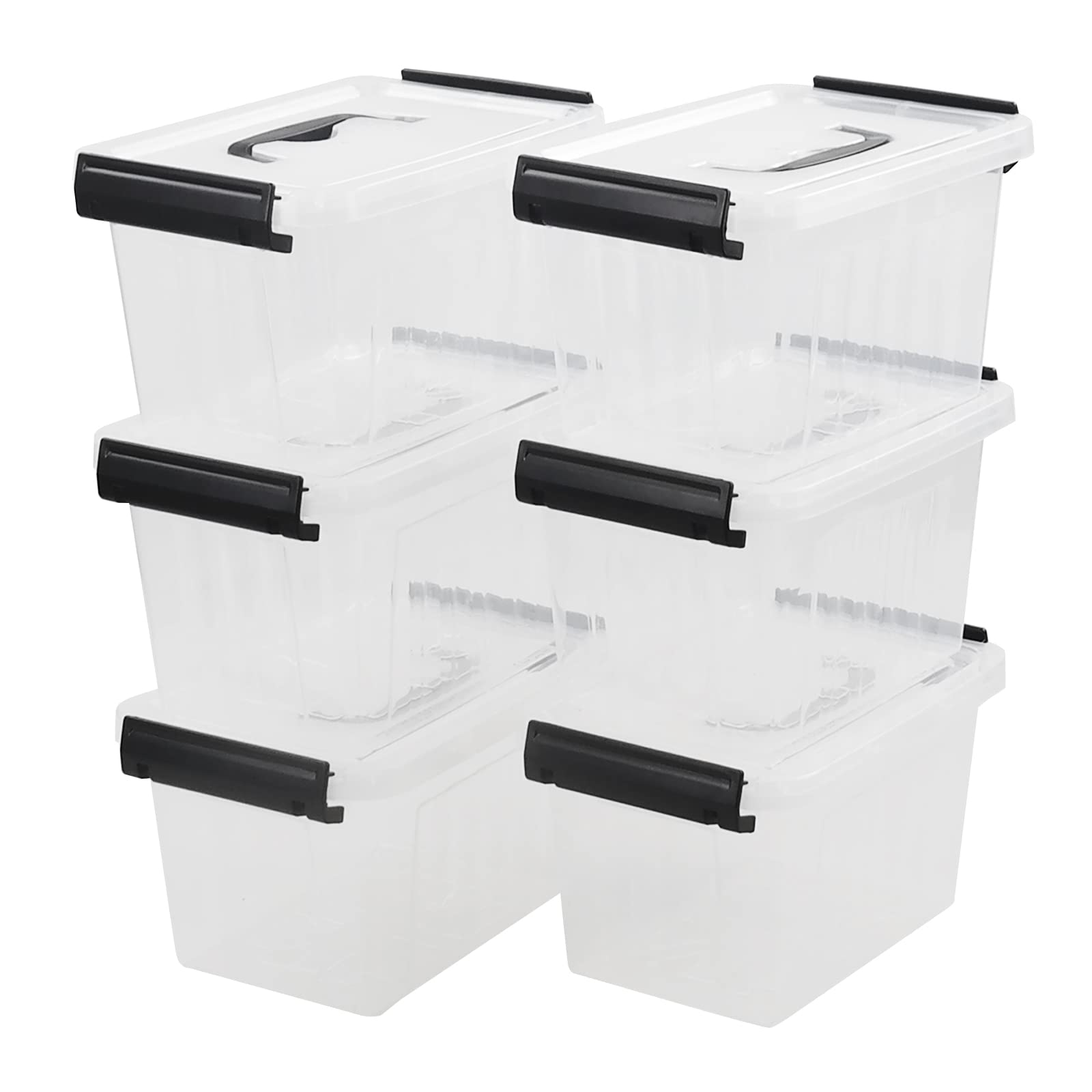 Yesdate Set of 6 Small Storage Boxes, Plastic Storage Box with Lids/Handles, 3 L, Clear