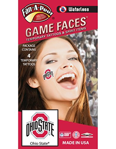 Ohio State University (OSU) Buckeyes â€“ Waterless Peel & Stick Temporary Spirit Tattoos â€“ 4-Piece â€“ Scarlet/Black/White O-Ohio State Logo