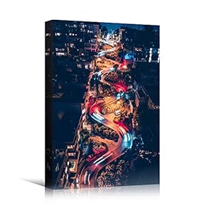 signwin Canvas Wall Art Street Lights Cityscape Colorful...