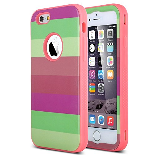 ULAK 3 in 1 Hybrid Pattern Series Hard Case Cover for iPhone 6 4.7/ iPhone 6s 4.7 inch (Rainbow PC-Water Red)