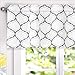 Moroccan Geometric Boho Valances for Windows Gray and White Valance Curtains for Kitchen Living Room Bedroom Quatrefoil Trellis Printed 3 Inch Rod Pocket Short Window Curtains 52 Inch X 18 Inch