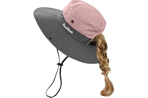 ZEXIAN 5-12Y Kids Girls Ponytail Summer Sun Hat Wide Brim UV Protection Bucket Beach Cap