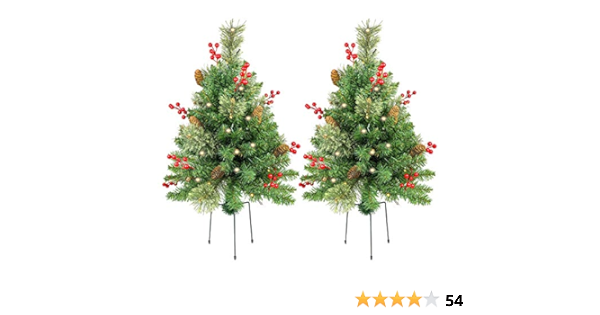 Homekaren Christmas Tree 30 Inch Prelit 2 Set Pathway Porch Christmas Trees Pre Light Led Battery Operated Outdoor Xmas Decor For Entrance Driveway Red Berries Yard Garden Pine Cones Seasonal Decor Home
