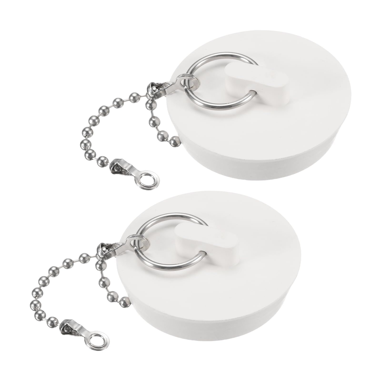 Photo 1 of uxcell 2Pcs Rubber Drain Stopper with Chain and Hanging Ring, Bathtub Drain Plug Fits 1 3/4 Inch, Rubber Sink Stopper Drain Plug for Bathtub, Kitchen and Bathroom, White