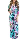 Voguegirl Womens Summer 3/4 Sleeve V Neck Floral Print Faux Wrap Maxi Long Dresses with Belt