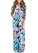 Voguegirl Womens Summer 3/4 Sleeve V Neck Floral Print Faux Wrap Maxi Long Dresses with Belt
