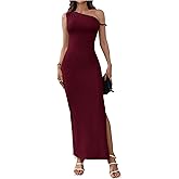GORGLITTER Women's Asymmetrical Bodycon Maxi Long Dress One Shoulder Sleeveless Ruched Graduation Going Out Dresses