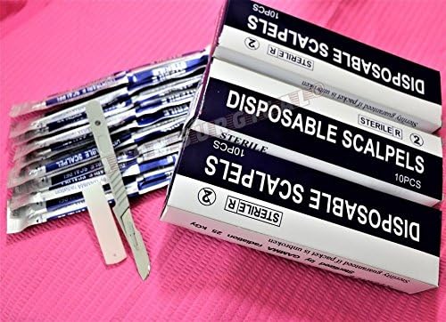 Disposable Scalpels with #21 High-Carbon Steel Blades, Plastic Handle, Sterile, Individually Foil Wrapped, Box of 10 pcs