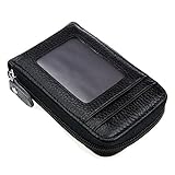 DEEZOMO RFID Blocking Genuine Leather Mini Credit Card Case Organizer Compact Wallet with ID Window