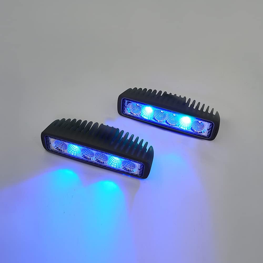 Waterproof 12/24V Marine LED Spreader Flood Deck Light Dual Color (Blue & White) Dock Lights 6.3 Inch Length for Boat IP67 DC 10~32V Led Bar for Yacht T-Top Pontoon Ship Vessel, Black Housing, 2 Pack: Automotive