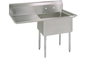 BK Resources Stainless Steel 1 Compartment Sink with Left Hand Drainboard, 38"W x 23-13/16"D