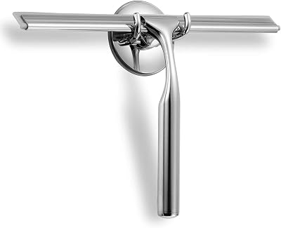 Ettori Shower Squeegee 10 inch Stainless Steel with Strong Suction Hook Chrome