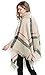 Women's Fringe Cape Long Shawl Big Grid Winter Warm Lattice Large Scarf, Beige
