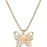 coadipress Butterfly Necklace for Women Dainty Hollow Opal Chain Necklace Rhinestone Rose Gold Butterfly Pendant Sweater Chain Necklace Fashion Dating Pendant Gifts