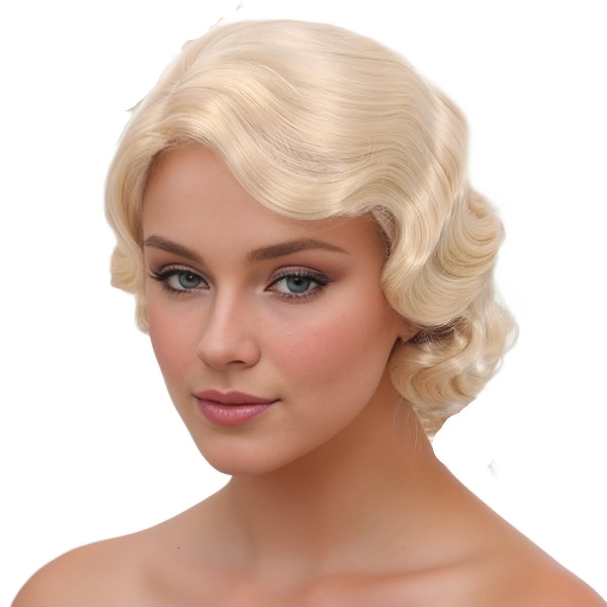 Photo 1 of Baiansyy 1920s Wig for Women 613 Short Finger Wave Party Wigs Natural Synthetic Hair Full Wigs Halloween Retro Cosplay Party Daily Costume Flapper Wig (Blonde)