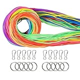 Coobey 140 Pieces Scoubidou Strings Plastic Lacing Cord with Snap Clip Hooks and Keychain Ring Clips for Jewelry Making DIY Craft Gimp String, 394-Feet，12 Colors