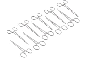 Laja Imports 10-Pack Mosquito Hemostat Locking Forceps, 5 Curved & 5 Straight, Stainless Steel, 5-Inch for Educational Use