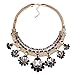 Chunky Black Bib Statement Gold Graduated Flower Charms Festoon Torsade Necklace