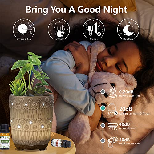 Essential Oil Diffuser, Artificial Succulent Plants Diffusers for Essential Oils with Timer& 7