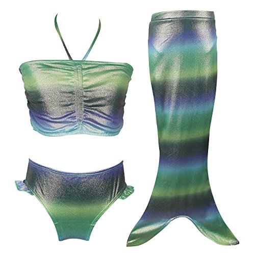 Mermaid Tails for Swimming, Acecharming Girls 3 Pcs Princess Mermaid Swimsuit Kids Bikini Set (2-10years)