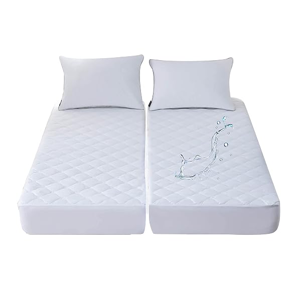 WATERPROOF QUILTED SPLIT KING MATTRESS PROTECTOR PAD FOR ADJUSTABLE BED NOISELESS FITTED MATTRESS COVER SOFT PADDED TOPPER WITH UP TO 16 DEEP POCKET