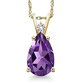 Gem Stone King 14K Yellow Gold Purple Amethyst and White Created Sapphire Pendant Necklace for Women | 2.69 Cttw | Gemstone February Birthstone | Pear Shape 12X8MM | With 18 Inch Chain
