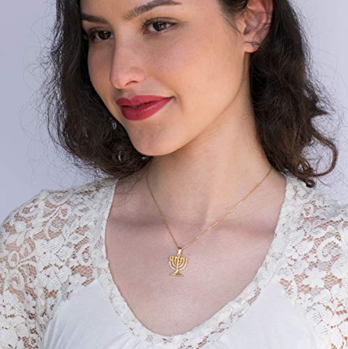 14K Gold Plated Chanukah Menorah Necklace - 14K Gold Plated over 925 Sterling Silver Menorah Pendant, Dainty Jewish Jewelry, Delicate Necklace, Menorah Gifts for Her Religious Jewelry for Women - Thumbnail 2