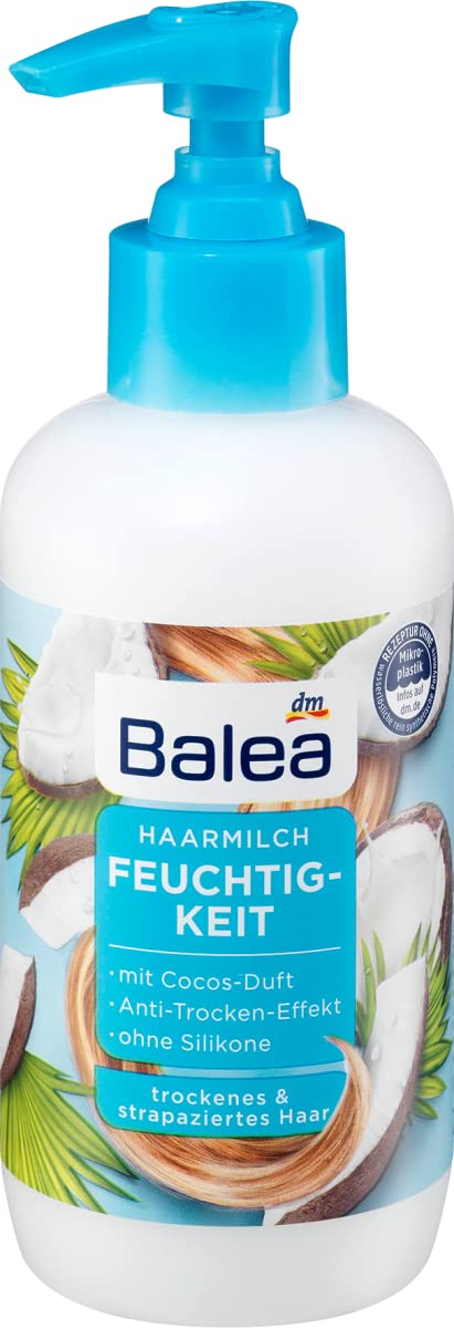 Balea Hair milk moisture, 200 ml, for dry and damaged hair, anti-dry effect, with coconut fragrance, without silicone, skin compatibility, dermatologically tested