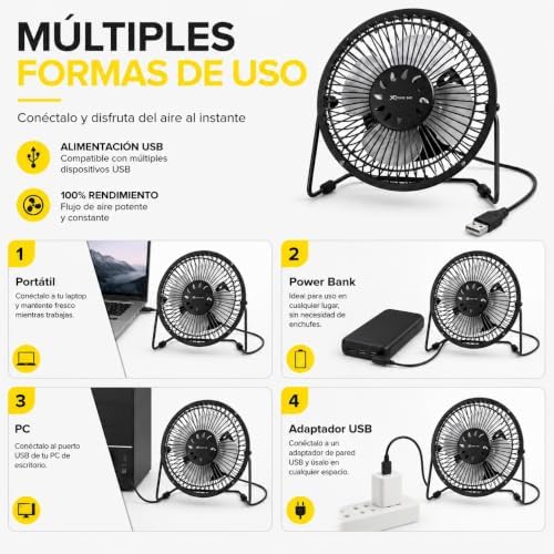 Ventilador personal de metal de 38 W, ventilador de mesa de alta velocidad con 3 aspas de aluminio, 3 velocidades, rejilla de seguridad, inclinación ajustable, (Negro)