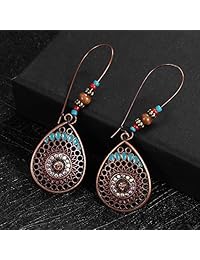 Sunnyouth - Pendientes colgantes estilo bohemio con forma de gota de agua hueca en forma de corazón, de aleación, largos y bohemios, para mujeres y niñas