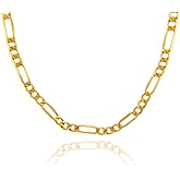 Gold Chains: Solid 10K Yellow Gold 1.89mm Hollow Figaro Chain Necklace for Women Men