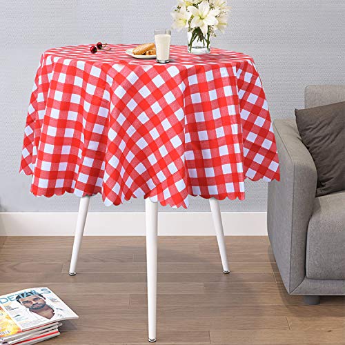 OUWIN 100 Waterproof Round Tablecloth SpillProof Wipeable PVC Vinyl