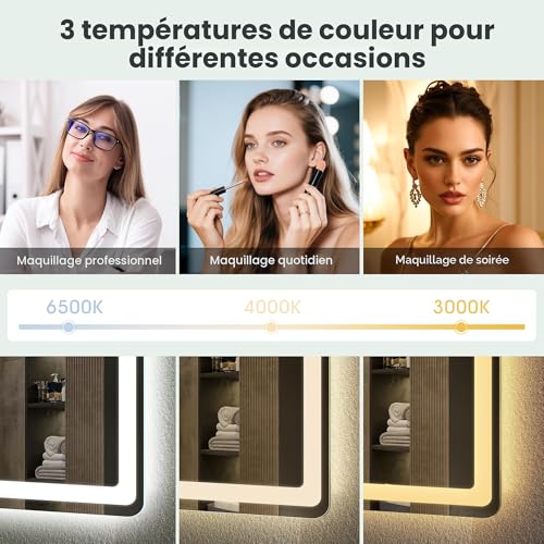 S'bagno Bluetooth-Mirror-Bathroom-with-Lighting-120x70cm, LED-Mirror-Anti-fog, 3000K-6500K, Dimmable, Memory, HD Tempered Glass, IP44-Mirror-Bathroom-Led, Horizontal/Vertical