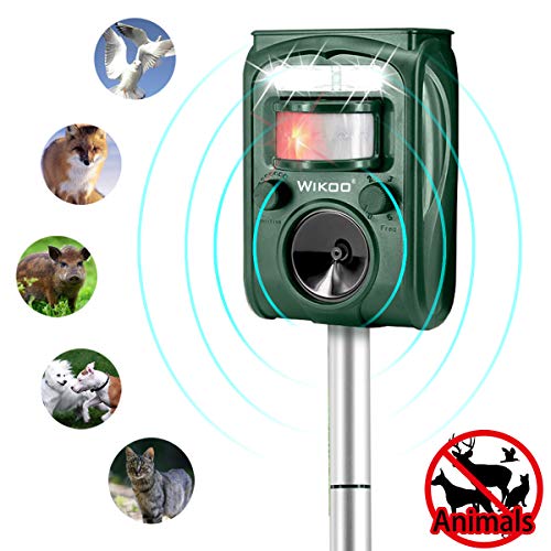 Wikoo Ultrasonic Animal Repeller, Solar Powered Pest Repeller, Waterproof Outdoor Repellent with Motion Activated PIR Sensor, Repel Dogs, Cats, Squirrels and more