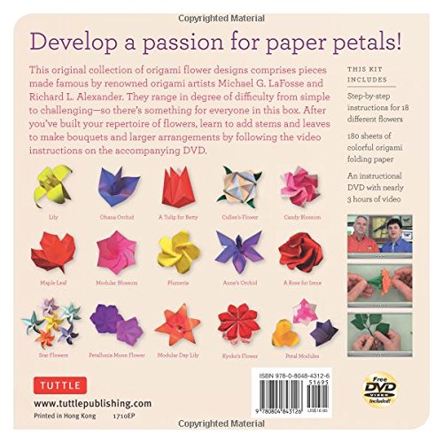 LaFosse & Alexander's Origami Flowers Kit Lifelike Paper Flowers to