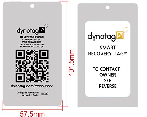 Dynotag Web Enabled Smart Aluminum Convertible Luggage ID Tag + Braided Steel Loop, with DynoIQ & Lifetime Recovery Service (Cool Silver)