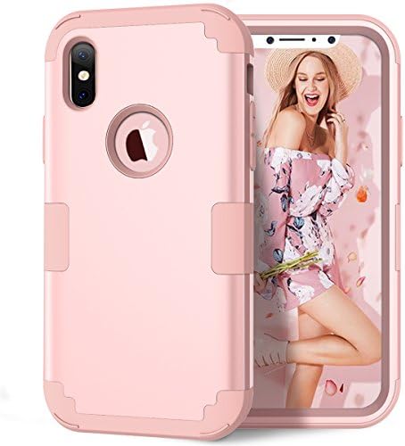 AOKER iPhone X Case, 3 in 1 Shockproof Hybrid Heavy Duty High Impact Hard Plastic +Soft Silicon Rubber Armor Defender Protective Case Cover for Apple iPhone X /iPhone 10 (5.8 Inch) (Rosegold)